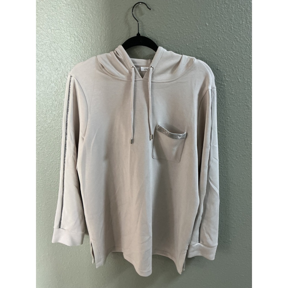 Chico's Hoodie Women Size L 2 Beige Excellent Rhinestone Bling Loungewear